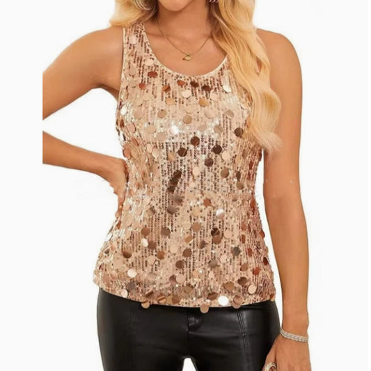 Womens Sequin Top Sleeveless Shiny Casual Tank Top