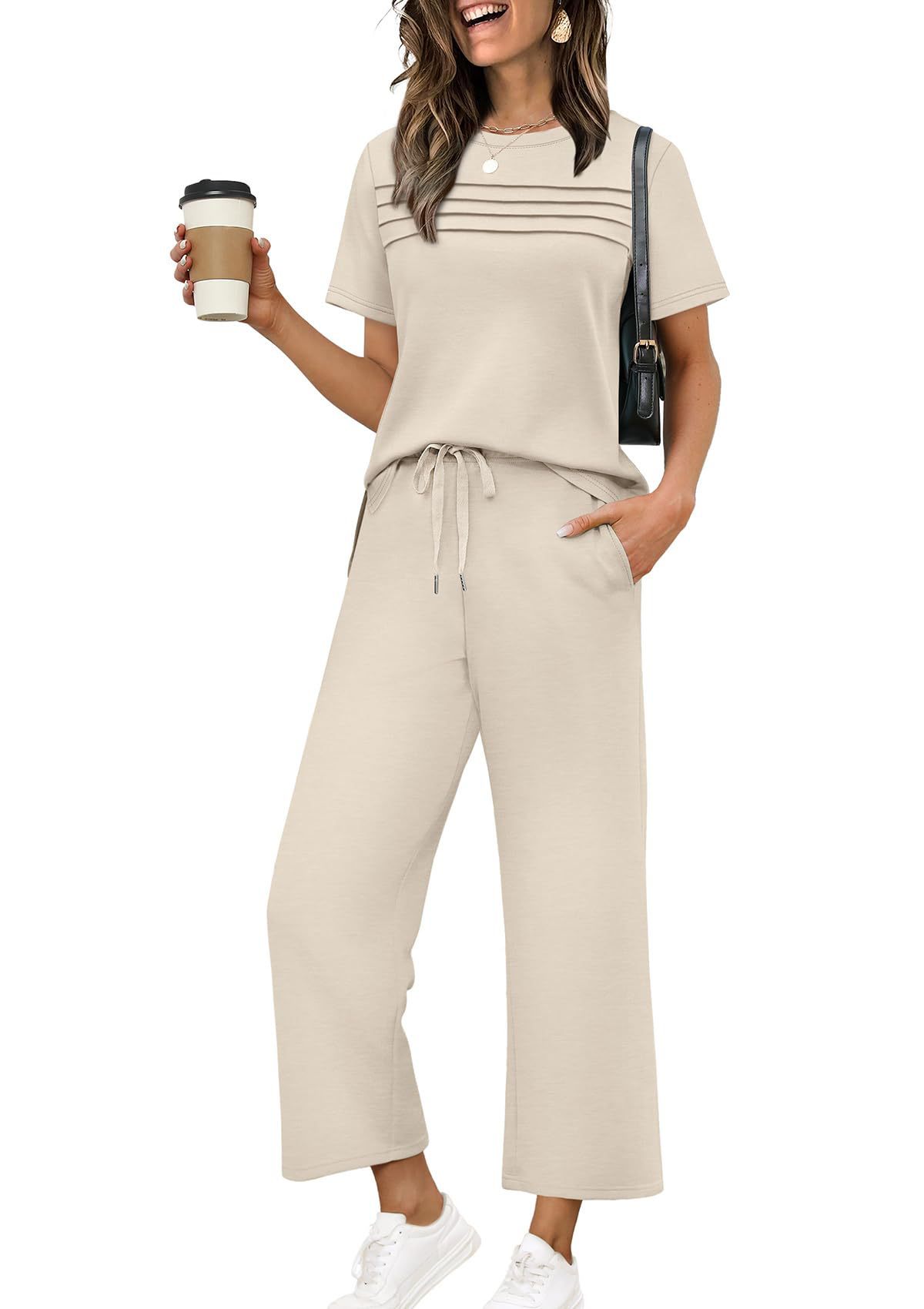 Two-Piece Summer Travel Vacation Outfit Short-Sleeve Casual Set