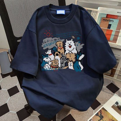 Womens Summer Short-Sleeve Cotton T-Shirt With Puppy Print