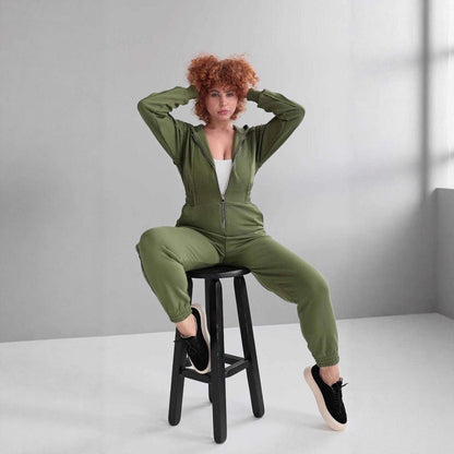 Womens Sporty Casual Hooded Jumpsuit