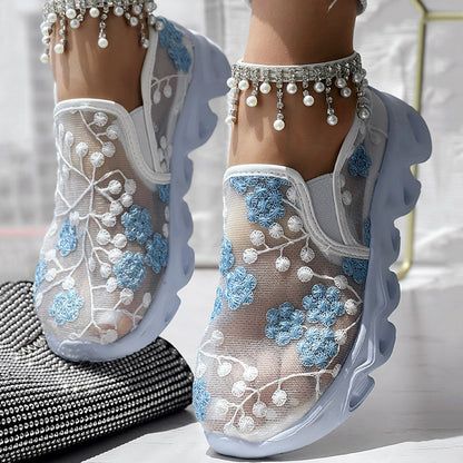 Contrast Glitter Transparent Mesh Patch Breathable Sneakers - Without Ankle Strap