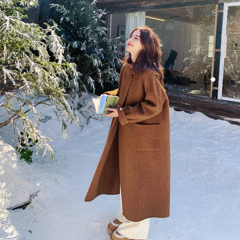 Womens Relaxed-Style Wool Double-Faced Coat