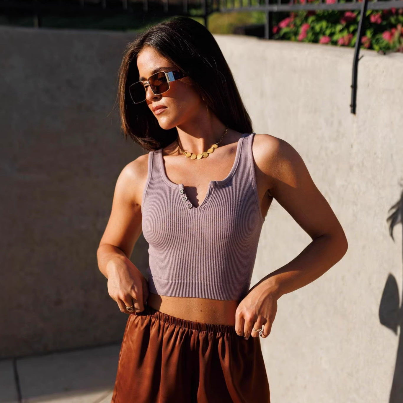 Womens Sleeveless Midriff-baring Tank Top