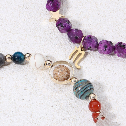 Twelve Constellations Bracelets Natural Stone Hemp Stone Cut Surface Eight Planets