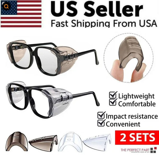2 Pairs Side  For Eye Glasses Slip On Safety Glasses Shield Universal US