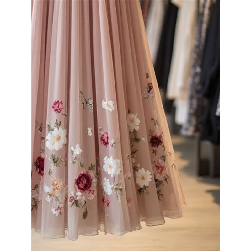 Womens Delicate And Sweet Rose-Print Midi Skirt