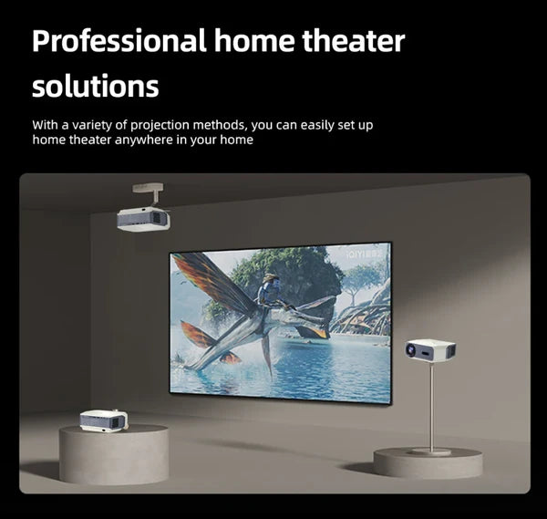 Smart Projector, Native 1080P Supports 4K, HiSilicon 352 Chip, 1 Plus 8GB Memory, Auto Keystone, Dual-band WiFi, BT 5.0, Multiple Projection Methods