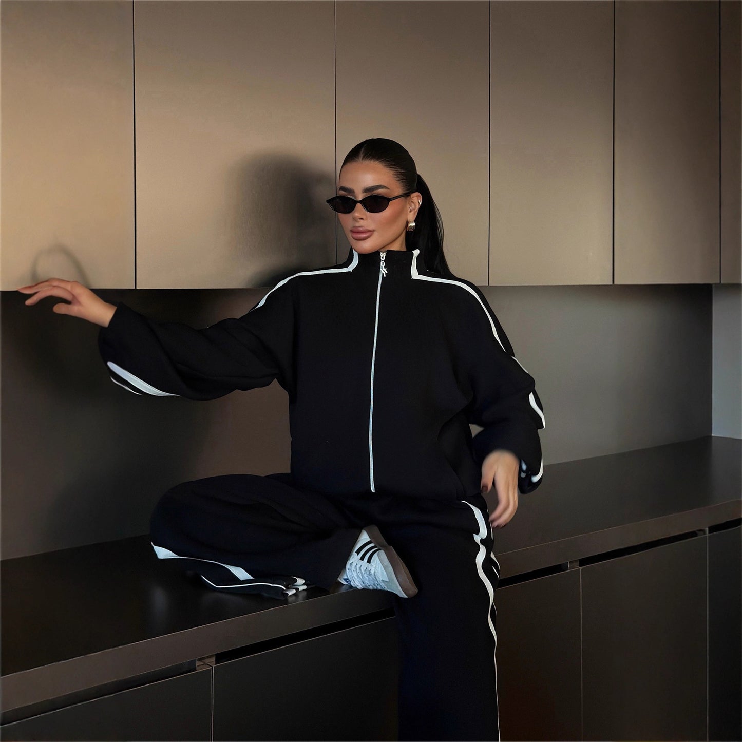 Color-block Long-sleeve Casual Sportswear Set